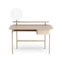 Escritorio Luna con cajón, estante y espejo, Roble pigmentado blanco