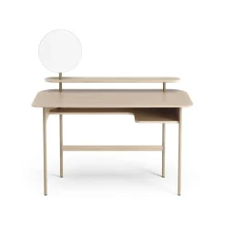 Escritorio Luna con estante y espejo, Roble pigmentado blanco