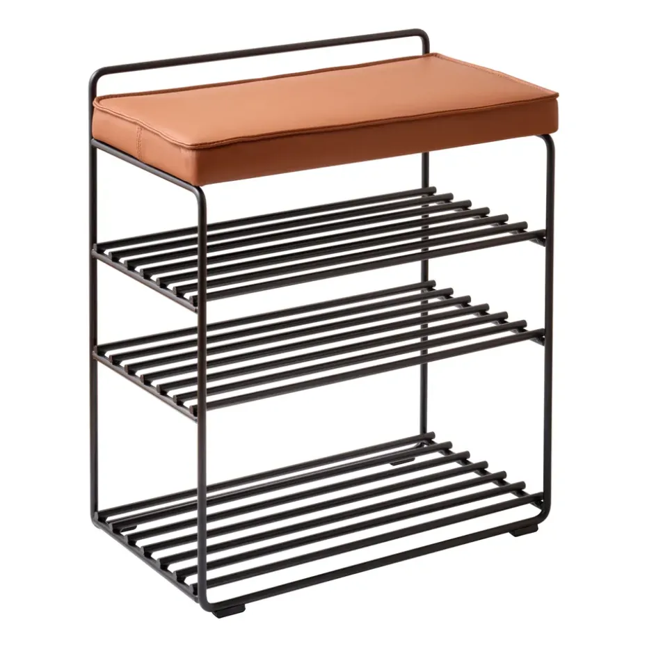 Estantería-Taburete Lower East Seat 50x28x58 cm, Black-cognac leather