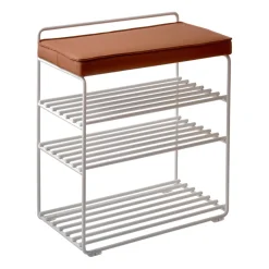 Estantería-Taburete Lower East Seat 50x28x58 cm, White-cognac leather