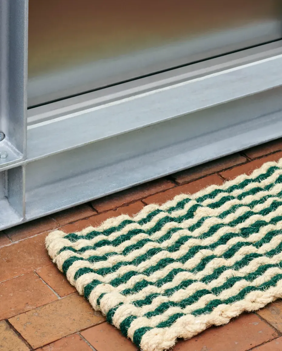 Felpudo Coco Stripe Wave, Dark green-white