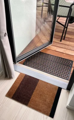 Felpudo Stripes horizontal, Cognac-dark brown-black, 40x60 cm