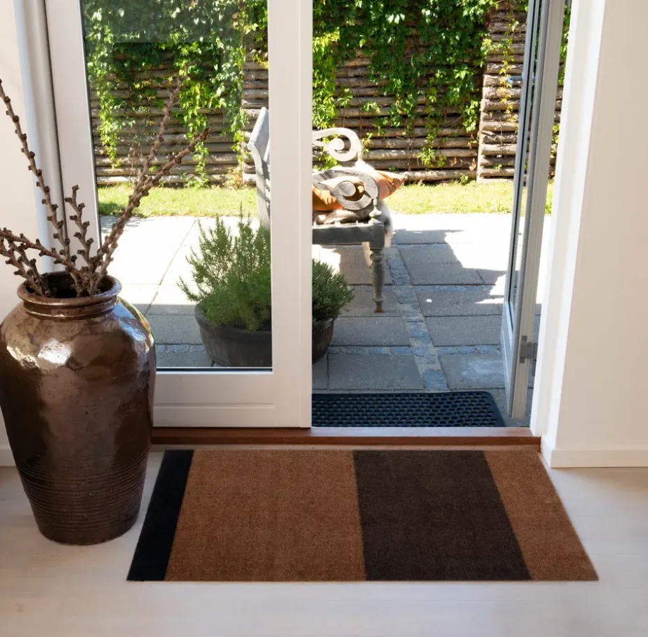 Felpudo Stripes horizontal, Cognac-dark brown-black, 60x90 cm