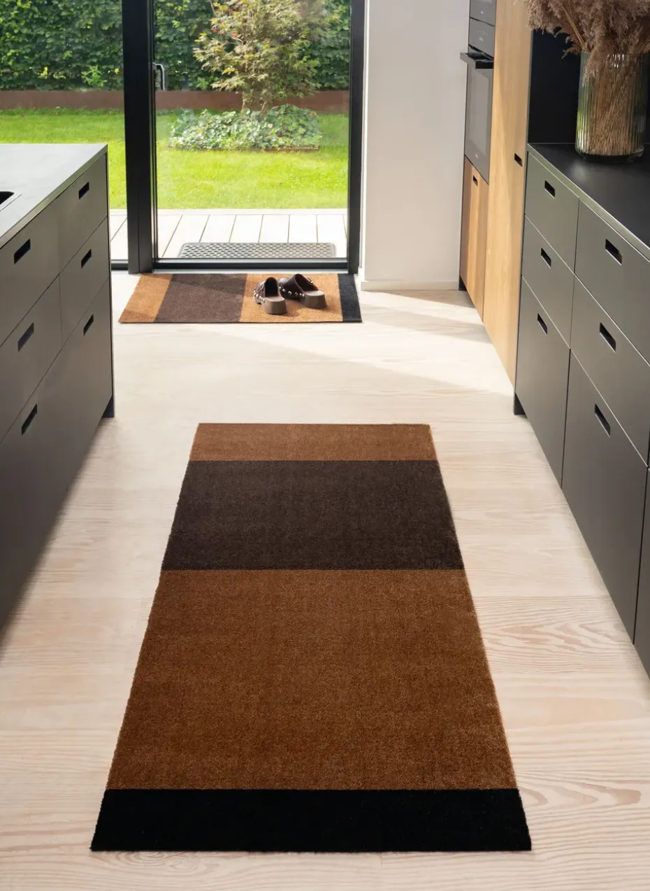 Felpudo Stripes horizontal, Cognac-dark brown-black, 60x90 cm