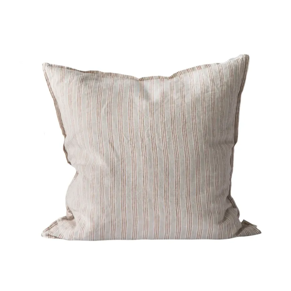 Funda de cojín Washed Linen 50x50 cm, Rayas de avellana