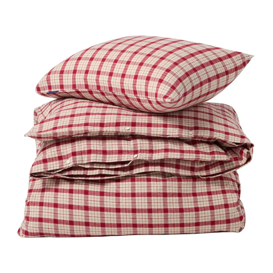 Funda nórdica de franela de algodón Red-beige Checked, 2 piezas, 50x60 cm, 150x210 cm