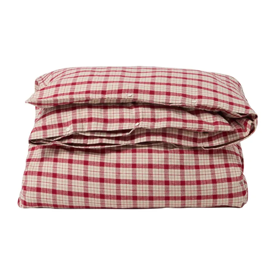 Funda nórdica de franela de algodón Red-beige Checked, 2 piezas, 50x60 cm, 150x210 cm