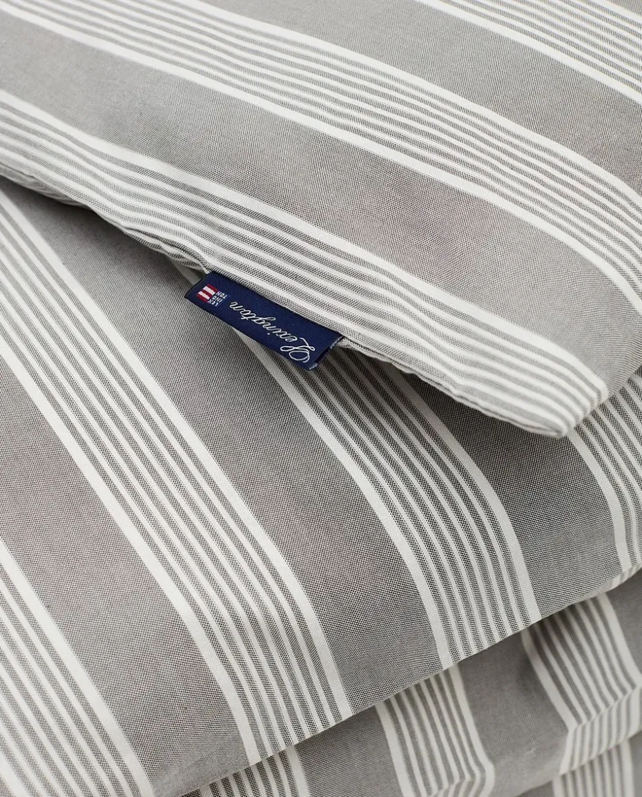Funda nórdica de lyocell y algodón Striped 220x220 cm, Gray/Off White