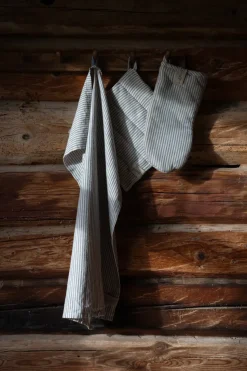 Guante de horno Ernst a rayas, Azul-beige