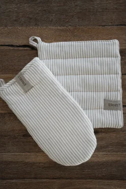 Guante de horno Ernst a rayas, Beige-blanco a rayas