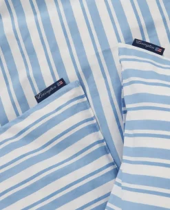 Juego de funda nórdica Striped Cotton Poplin, White-Blue, 2 fundas de almohada