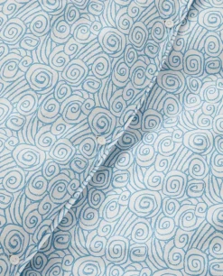 Juego de funda nórdica Wave Printed Cotton Sateen, White-Blue, 1 funda de almohada
