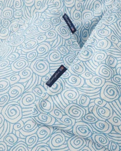 Juego de funda nórdica Wave Printed Cotton Sateen, White-Blue, 2 fundas de almohada