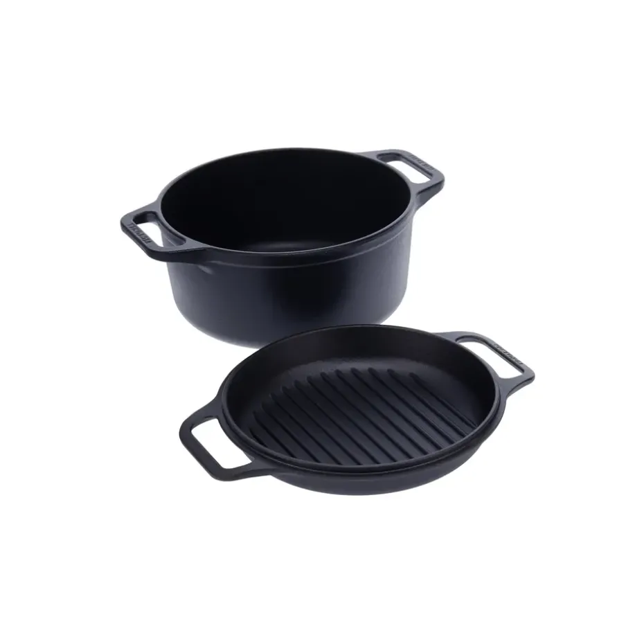 Juego de olla y sartén de hierro fundido Combo Cooker, 2 piezas, Negro