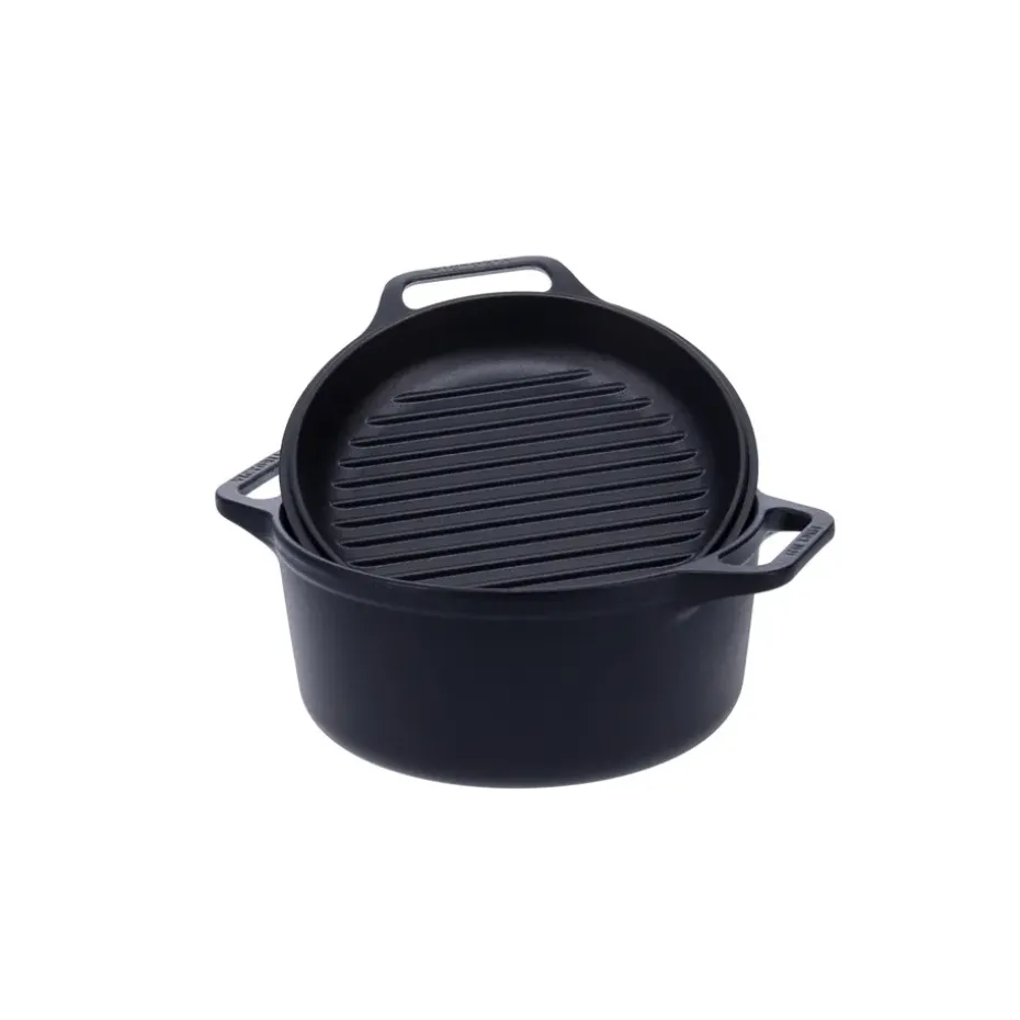 Juego de olla y sartén de hierro fundido Combo Cooker, 2 piezas, Negro