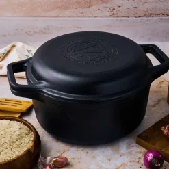 Juego de olla y sartén de hierro fundido Combo Cooker, 2 piezas, Negro