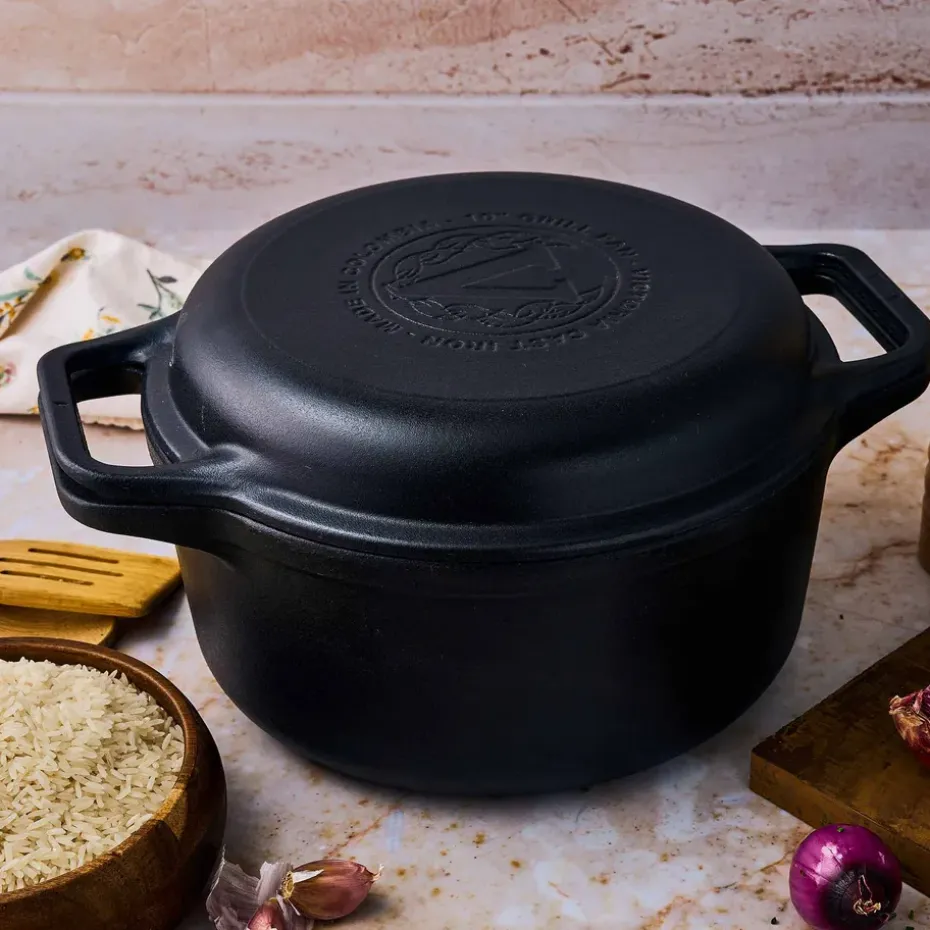Juego de olla y sartén de hierro fundido Combo Cooker, 2 piezas, Negro