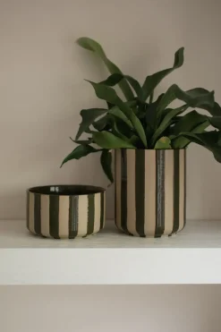 Maceta Line Ø14x16 cm, Verde con rayas