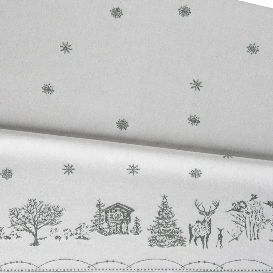 Mantel Julemorgen, Blanco-verde, 140x300 cm