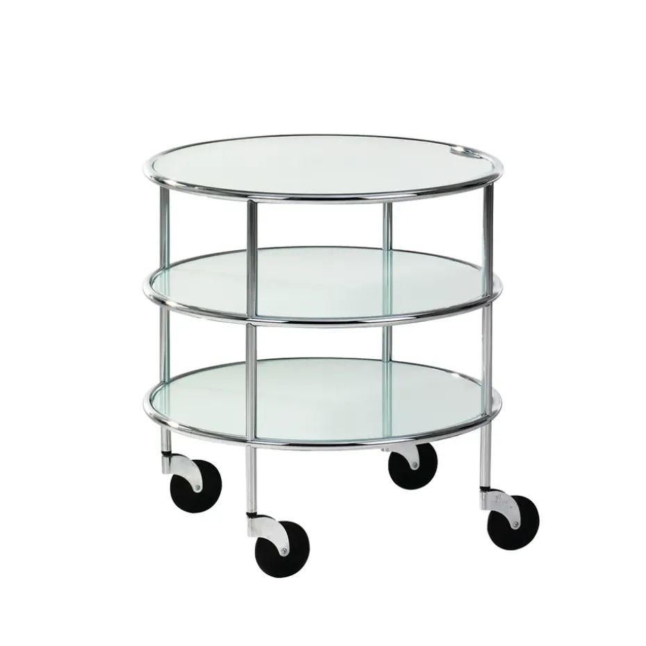 Mesa con ruedas Chicago I, Vidrio esmerilado-cromo