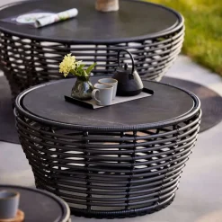 Mesa de centro Basket, Fossil black, grande, base trenzada gris