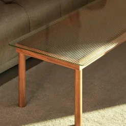 Mesa de centro Kofi, Oak-ribbed glass, 60 cm