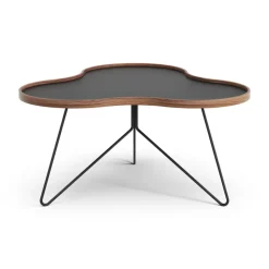 Mesa Flower 84x90 cm, H45-negro-canto de nogal-base negra