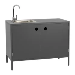 Mueble bajo de cocina exterior Kelia con fregadero, Antracita, 121x90x64 cm