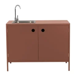 Mueble bajo de cocina exterior Kelia con fregadero, Zin red, 121x90x64