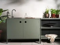 Mueble bajo de cocina exterior Kelia con fregadero, Nordic green, 121x90x64