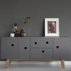 Mueble TV Peep M2, Slate grey, retro, base de roble