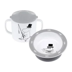 Mumin Vatten & Bad taza con boquilla y plato con ventosa, Gris