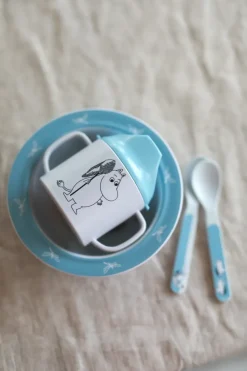 Mumin Vatten & Bad taza con boquilla y plato con ventosa, Azul