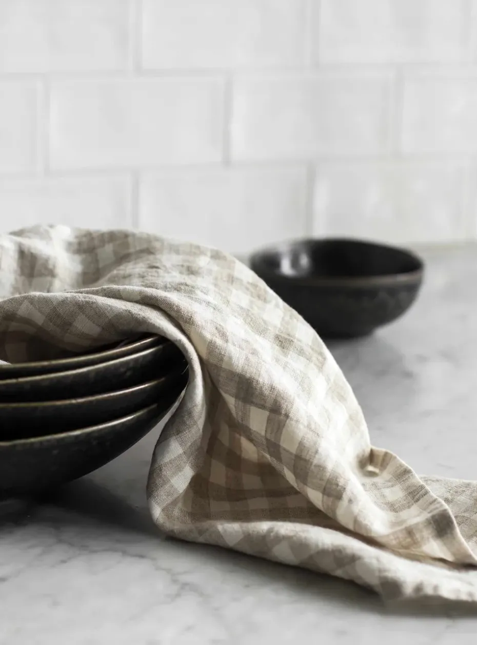 Paño de cocina a cuadros Gingham 70x50 cm, Natural