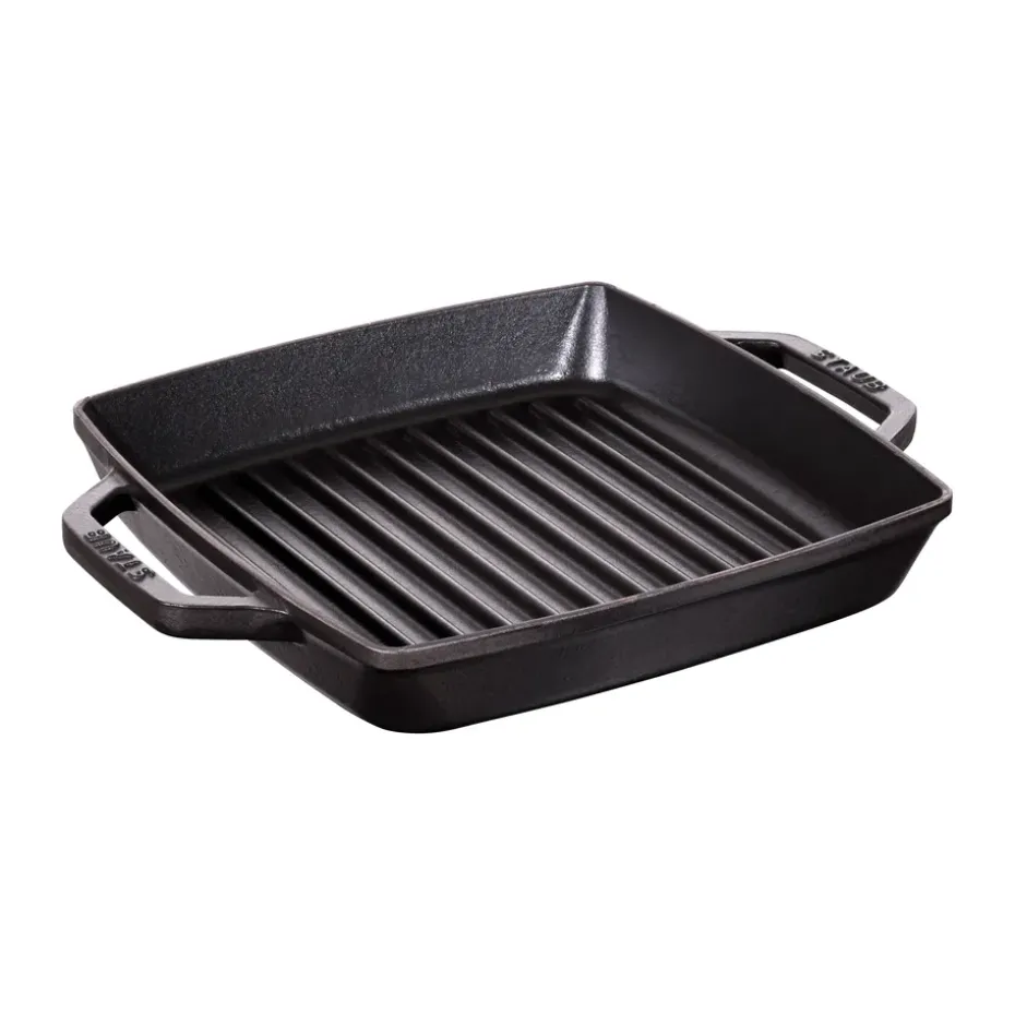 Parrilla de hierro fundido Staub Pure cuadrada negra, 23 cm