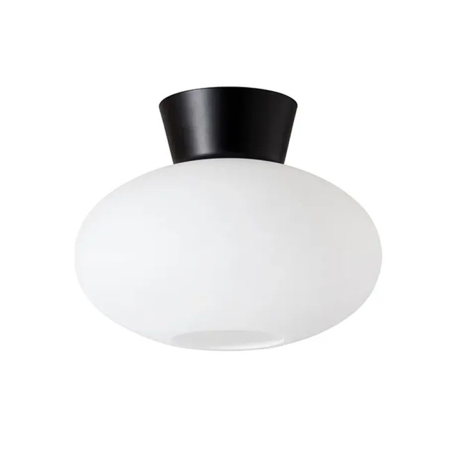 Plafón Bullo vidrio opal Ø27 cm, negro mate