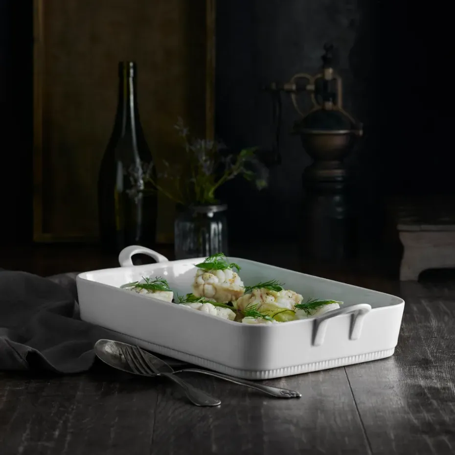 Plato de lasaña blanco con asas Toulouse, blanco