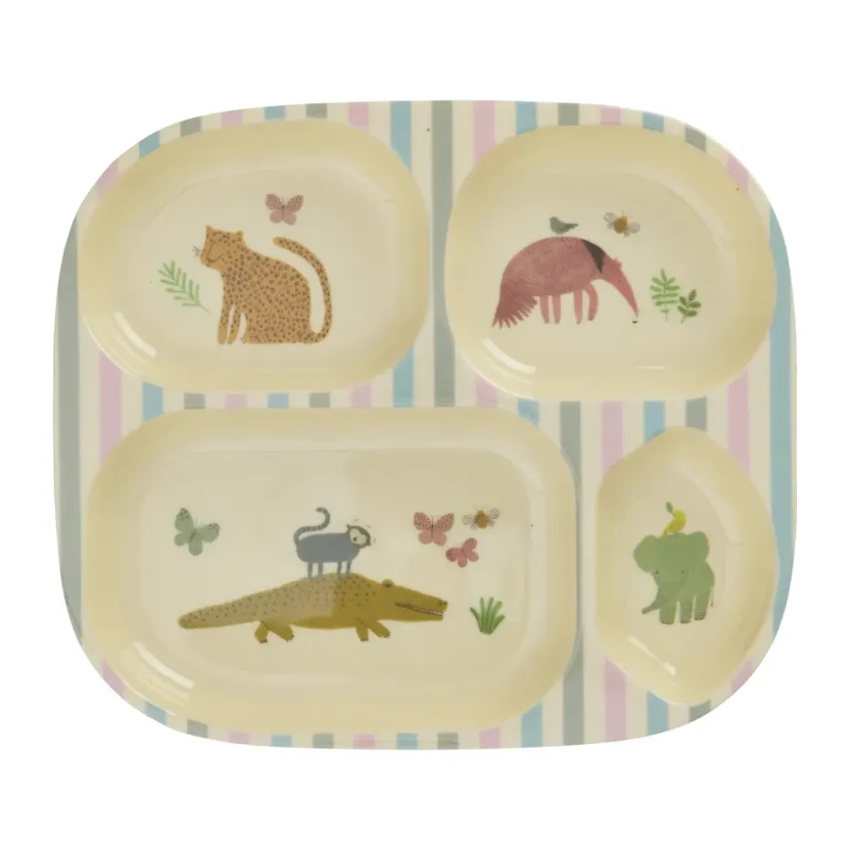 Plato infantil melamina Rice 4 compartimientos, Estampado Jungla Dulce