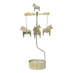 Portavelas giratorio caballo Dalarna grande 25 cm, Dorado