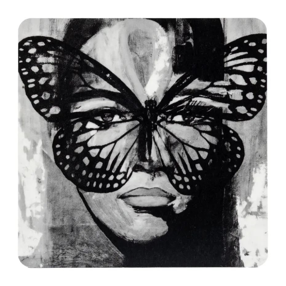 Posavasos Golden Butterfly 9x9 cm, Black-white