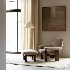 Reposapiés Brasilia, Tela bouclé 02 beige, base de roble