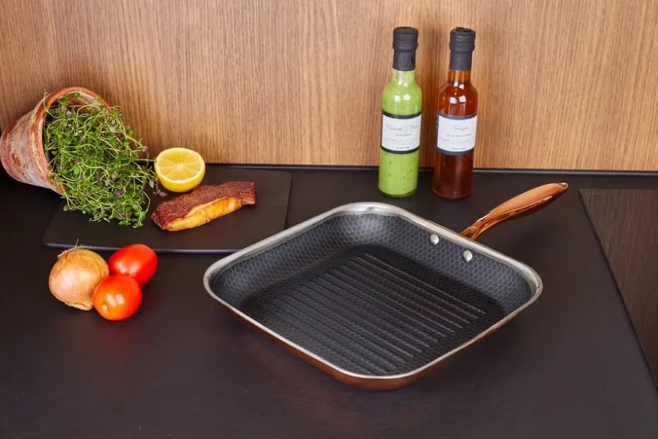 Sartén para parrilla con recubrimiento hybrid coating Hâws Santo 28 cm, Oro rosado