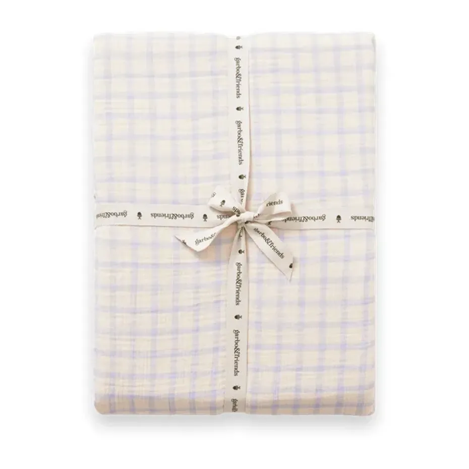 Sábana ajustable Gingham Sky Blue Muslin, 160x200x30 cm