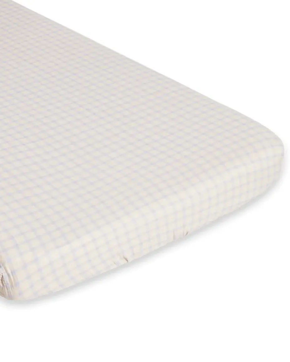 Sábana ajustable Gingham Sky Blue Muslin, 160x200x30 cm