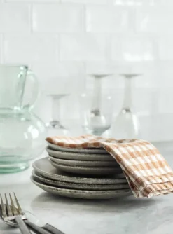 Servilleta de lino a cuadros Gingham 45x45 cm, Biscuit