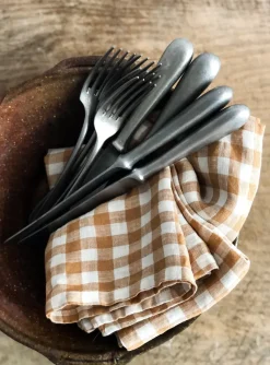 Servilleta de lino a cuadros Gingham 45x45 cm, Biscuit