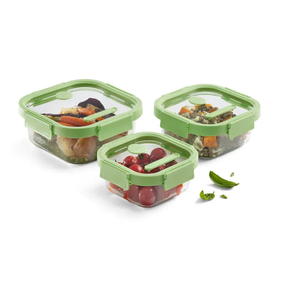Set 3 recipientes herméticos Lékué cuadrados, Verde