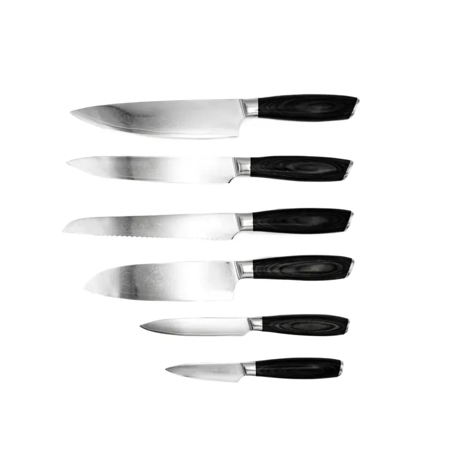 Set de cuchillos Damascus, 6 piezas, Marrón-acero inoxidable