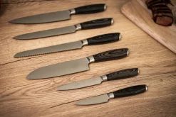 Set de cuchillos Damascus, 6 piezas, Marrón-acero inoxidable