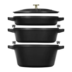 Set de ollas y sartenes Staub apilables 5 piezas, Negro